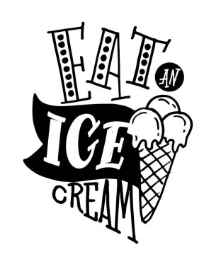 Sıcak yaz ve serin dondurmayla ilgili bir poster. Dondurma etiketi. Motivasyon harfi - poster, afiş, sanat, tişört tasarımı için şablon tasarımı. 