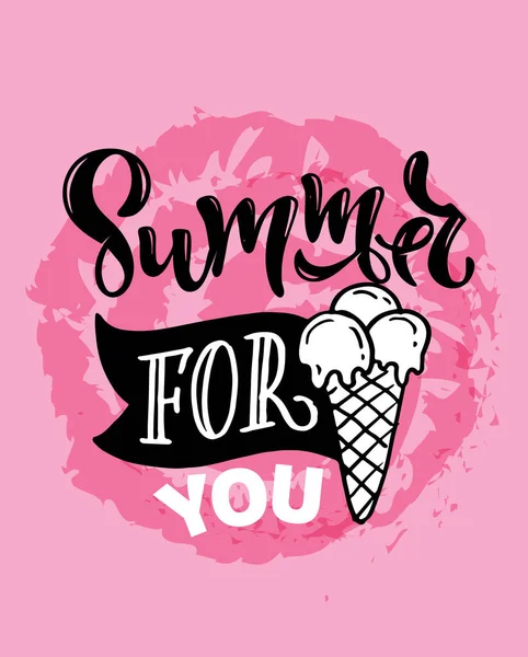 Cartel Letras Sobre Verano Caluroso Helado Fresco Etiqueta Helado Motivation — Vector de stock