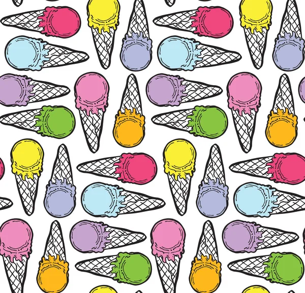 Lindo Dibujo Mano Doodle Patrón Fondo Con Cono Helado Elementos — Archivo Imágenes Vectoriales