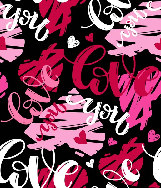 ハートのかわいい手描きのドアレタリングパターンの背景 愛してる ハッピーバレンタインデーテンプレートの背景 — ストックベクタ
