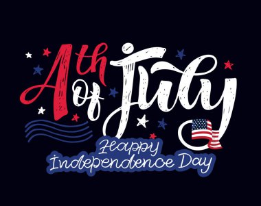 Text 4th of July. Independence Day vector lettering typography for postcard, card, banner. Celebration calligraphy. US military armed forces typography concept . National poster design clipart