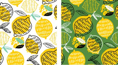 El çizimi karalamalar arka plan - limonlu limon portakalı. Limonata desenli arkaplan kumaşı.