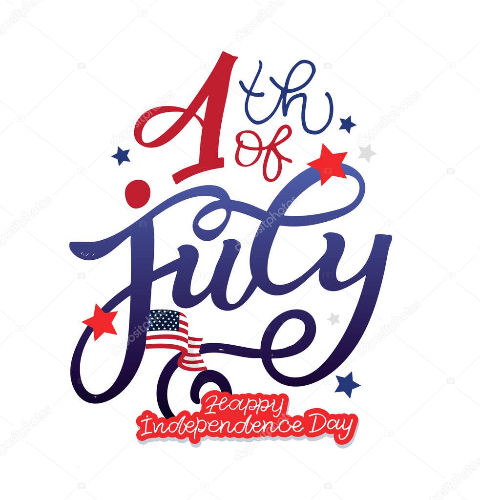 Text 4th of July. Independence Day vector lettering typography for postcard, card, banner. Celebration calligraphy. US military armed forces typography concept . National poster design
