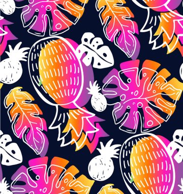 Moda şablon tasarımı dokusu. Renkli soyut el çizimi tropikal desen arkaplanı. Moda şablon tasarımı dokusu.