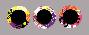 Modern sanatsal kartlar tasarım şablonu. Soyut arka plan tasarımları seti - yaz satışı, sosyal medya tanıtım içeriği. Renkli moda şekilleri.