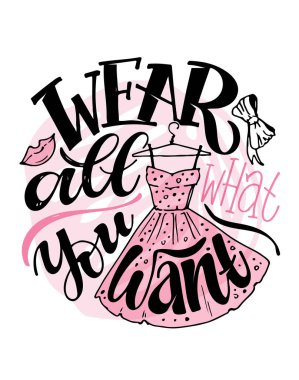 Moda ve tarz üzerine çizilmiş sevimli, komik el karalamaları. Poster, afiş, desen, tişört tasarımı için harf sanatı.