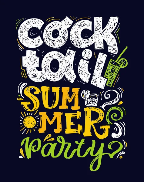 夏天的书信引用 手绘涂鸦字体艺术 用于横幅 T恤衫设计 夏天的感觉 柠檬水派对 — 图库矢量图片