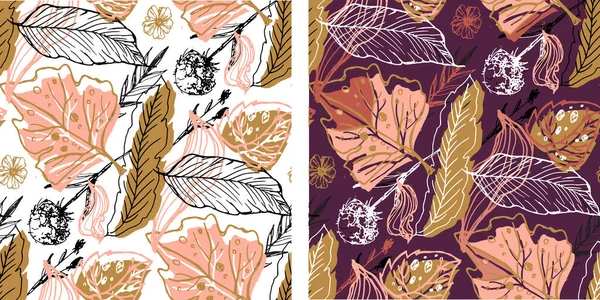 Blätter Und Blumenkunst Für Muster Hintergrund Stoff Shirt Design Abstrakte — Stockvektor