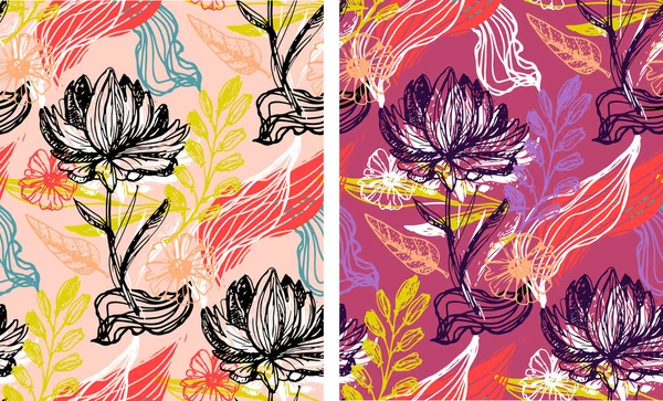Blätter Und Blumenkunst Für Muster Hintergrund Stoff Shirt Design Abstrakte — Stockvektor