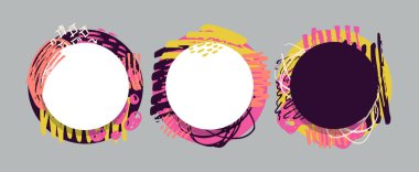 Soyut el çizimi karalama desenli arka plan sanatı. Şablon fırça sıçrama seti. El çizimi soyut küme.