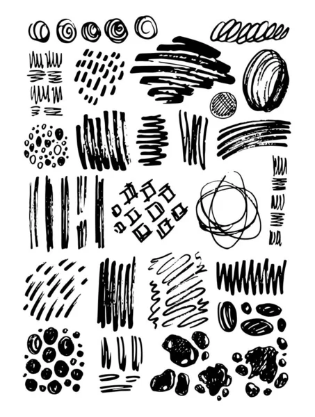 Abstracte Handgetekende Doodle Patroon Achtergrond Kunst Template Borstel Splash Set — Stockvector