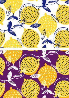 Citrus el karalama desenli arka plan çizmiş. Limon soyut seti. Şablon narenciye seti. Limonata desenli kumaş dokusu.