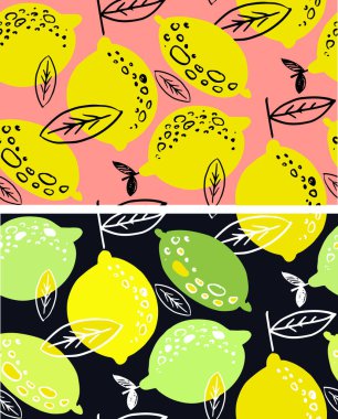 Citrus el karalama desenli arka plan çizmiş. Limon soyut seti. Şablon narenciye seti. Limonata desenli kumaş dokusu.