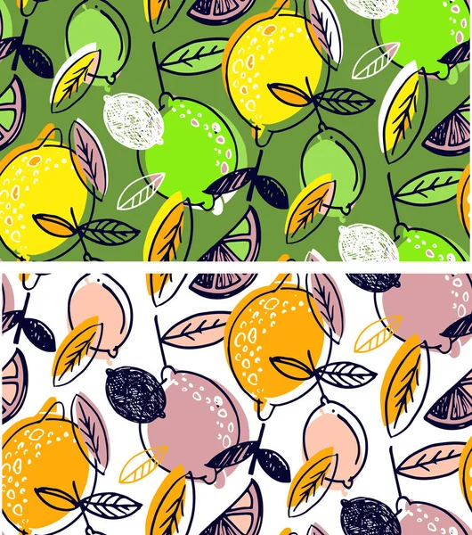 Citrus Ręcznie Rysowane Wzór Tła Bazgroły Cytrusowy Zestaw Abstrakcyjny Cytryny — Wektor stockowy