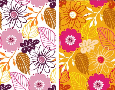 Sonbahar sevimli el karalama yaprağı ve çiçek seti. Desen, arkaplan, kumaş için soyut sonbahar şablon sanatı.