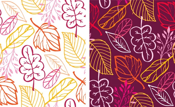 Herbstliches Von Hand Gezeichnetes Doodle Blatt Und Blumenset Abstrakte Fallschablone — Stockvektor