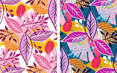 Sonbahar sevimli el karalama yaprağı ve çiçek seti. Desen, arkaplan, kumaş için soyut.