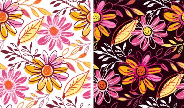 Sonbahar sevimli el karalama yaprağı ve çiçek seti. Desen, arkaplan, kumaş için soyut.