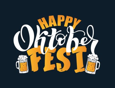 Oktoberfest logoti. Bira Festivali vektör pankartı. Tahtada çiçek çelengi ile Bavyera festivali tasarımı. Poster, kart, kartpostal, kalıp