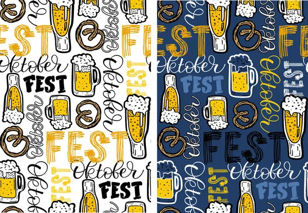 Oktoberfest标志类型 啤酒节病媒横幅 用花环在黑板上描绘巴伐利亚节的设计 明信片 — 图库矢量图片