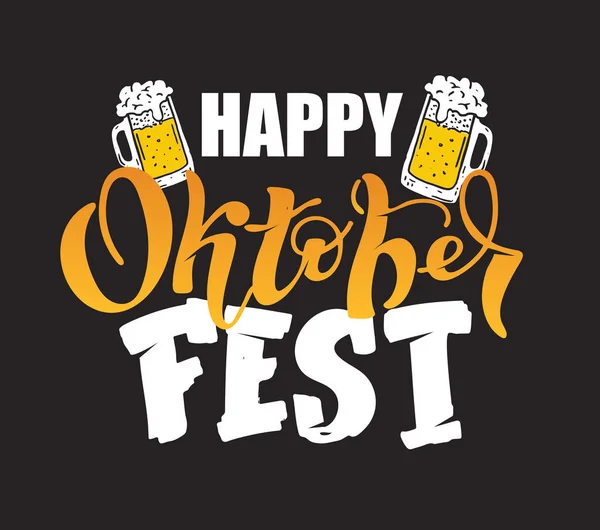 Oktoberfest标志类型 啤酒节病媒横幅 用花环在黑板上描绘巴伐利亚节的设计 明信片 — 图库矢量图片