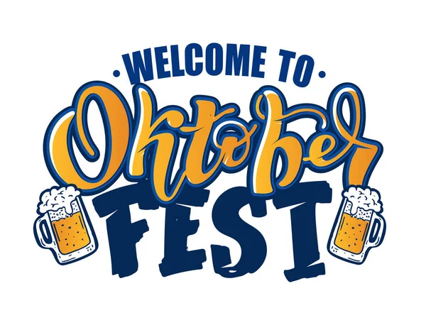 Oktoberfest标志类型 啤酒节病媒横幅 用花环在黑板上描绘巴伐利亚节的设计 明信片 — 图库矢量图片
