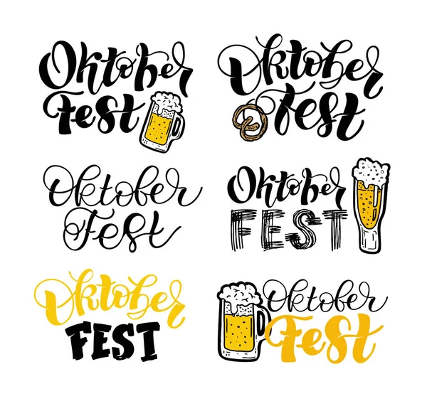 Oktoberfest标志类型 啤酒节病媒横幅 用花环在黑板上描绘巴伐利亚节的设计 明信片 — 图库矢量图片