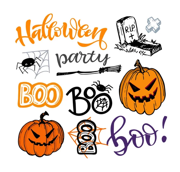 Halloween Party Aranyos Kézzel Rajzolt Firka Betűző Művészet Halloween Képeslap — Stock Vector