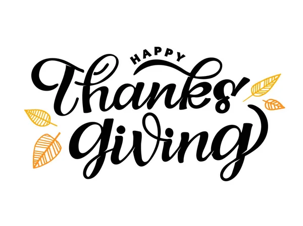 Fijne Thanksgiving Dag Bedankt Leuke Belettering Poster Bladeren Herfst Herfst — Stockvector