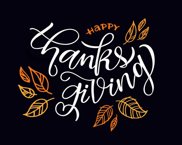 Fijne Thanksgiving Dag Bedankt Leuke Belettering Poster Bladeren Herfst Herfst — Stockvector