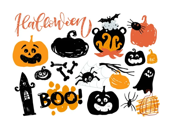 Halloween Party Aranyos Kézzel Rajzolt Firka Betűző Művészet Halloween Képeslap — Stock Vector