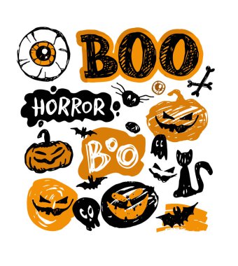 Cadılar Bayramı partisi. Güzel el çizimi karalama etiketi. Poster, pankart, tişört tasarımı için Cadılar Bayramı sanatı.