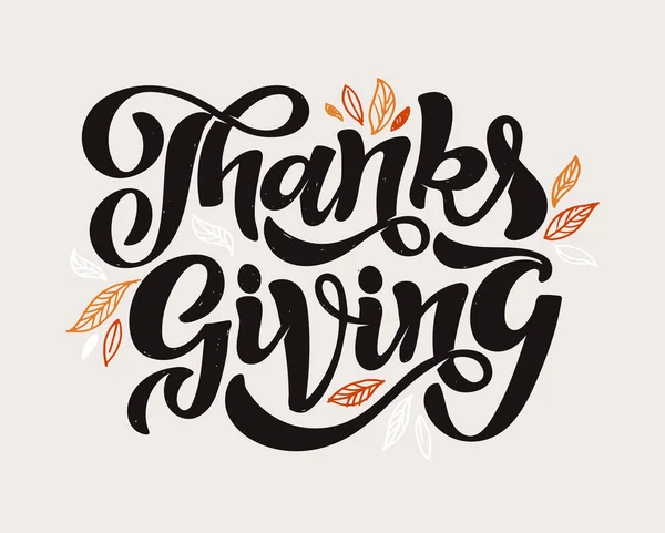 Happy Thanksgiving Day Etiqueta Doodle Lettering Desenhado Mão Bonito Agradece — Vetor de Stock