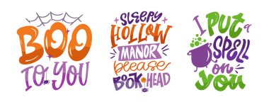 Mutlu Cadılar Bayramı seti - Şaka mı şeker el çizimi karalama harfleri etiketi, tişört tasarımı, sabıka baskısı, çıkartma baskısı.