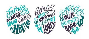 Aileyle ilgili komik el çizimi karalamaları. Tişört tasarımı, kupa baskısı, çanta baskısı, kıyafet modası. % 100 elle çizilmiş vektör resmi.