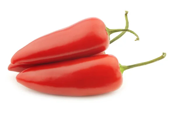 Three Red Jalapeno Peppers Capsicum White Background — Stock Photo, Image