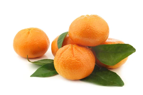 Fresh Tangerines Some Leaves White Background — Stock Photo, Image