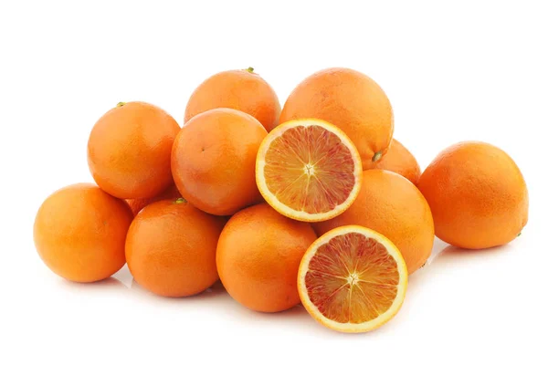 Bunch Fresh Blood Oranges Cut One White Background — Stock Photo, Image