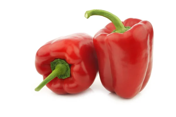 Two Red Bell Peppers Capsicum White Background — Stock Photo, Image