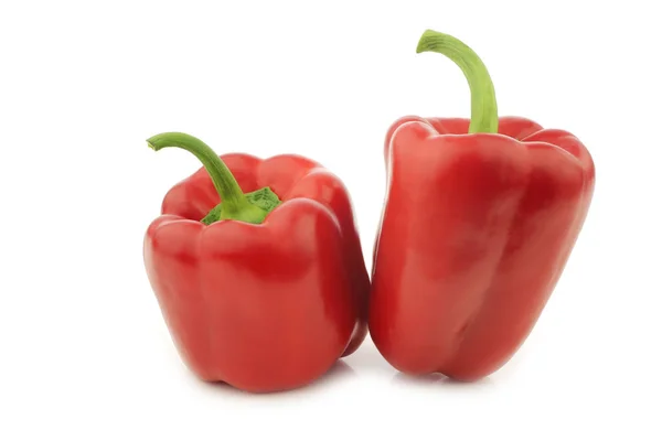 Two Red Bell Peppers Capsicum White Background — Stock Photo, Image