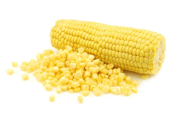 Fresh Corn Cob Some Kernels White Background — Stock Photo, Image