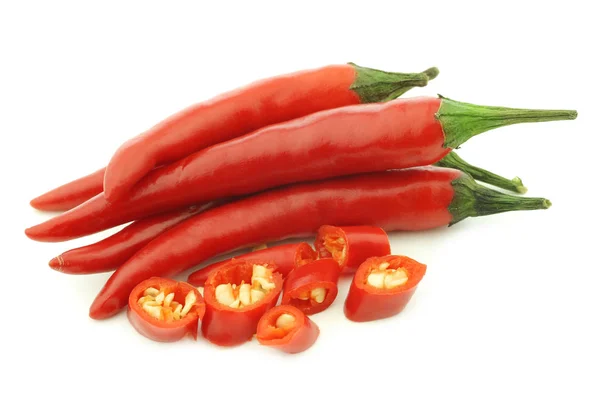 Red Rawit Peppers Capsicum Annuum Bird Eye Cut One White — Stock Photo, Image