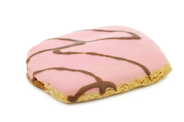 Frissen Sült Rózsaszín Üvegezett Sütemény Csokoládé Öntettel Fehér Alapon — Stock Fotó