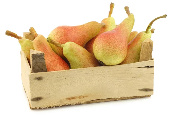 Fresh Colorful Carmen Pears Wooden Crate White Background — Stock Photo, Image