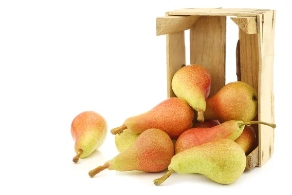 Fresh Colorful Carmen Pears Wooden Crate White Background — Stock Photo, Image