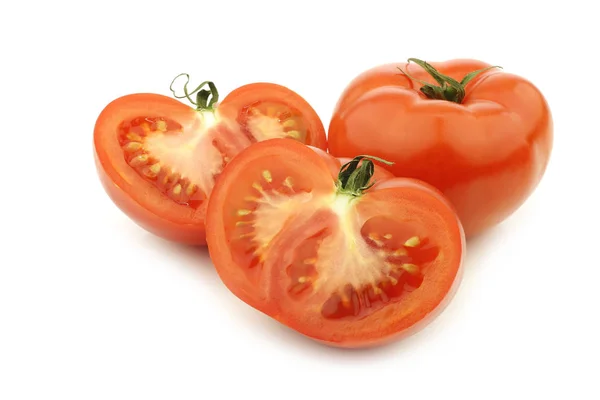 Cut Beef Tomato Whole One White Background — Stock Photo, Image