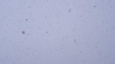 Süper ağır çekim kar taneleri üzerinde gökyüzü arka planda kışın yoğun kar yağışı