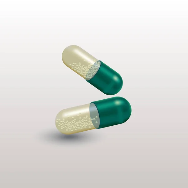 Píldoras realistas 3d. Farmacia, antibióticos, vitaminas, tabletas, cápsulas. Medicina. Ilustración vectorial de las tabletas y medicamentos . — Vector de stock