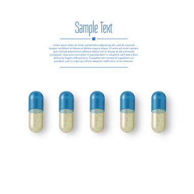 Gerçekçi 3d hapları. Eczane, antibiyotik, vitamin, tablet, kapsül. Tıp. Tabletler ve uyuşturucu vektör çizim.
