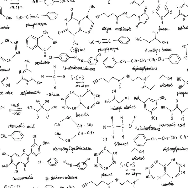 Senyawa organik. Tekstur mulus. Sketsa papan tulis sekolah dengan kimia senyawa organik. Kimia organik . - Stok Vektor
